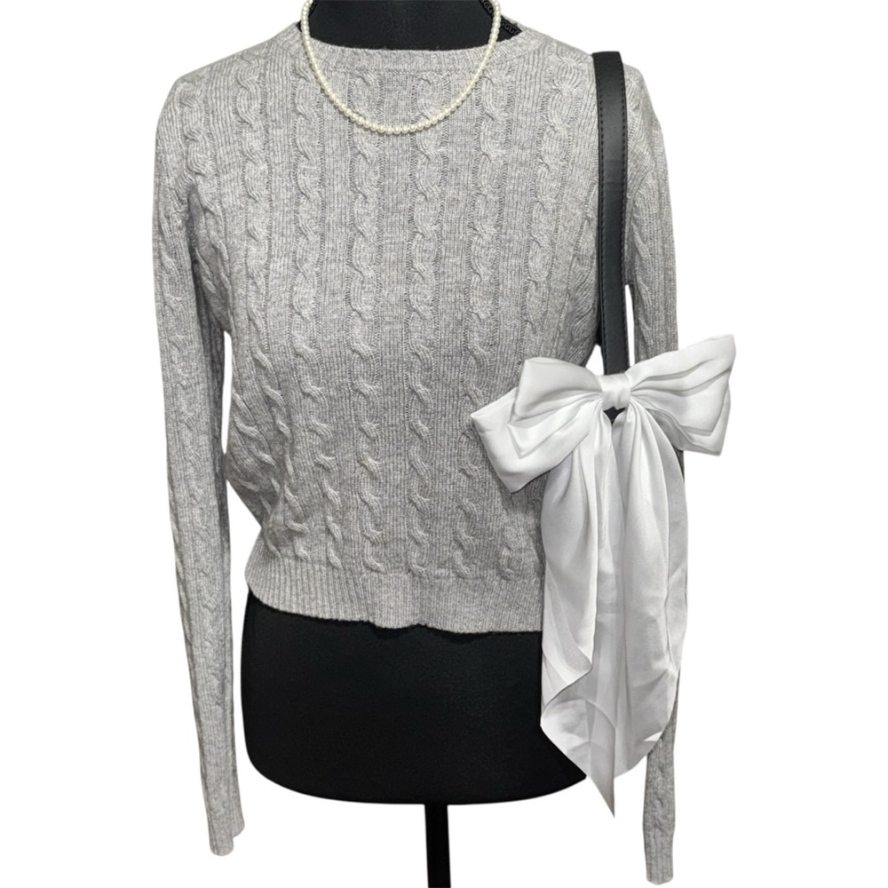 Brandy Melville Grey Cable Knit Cropped Sweater